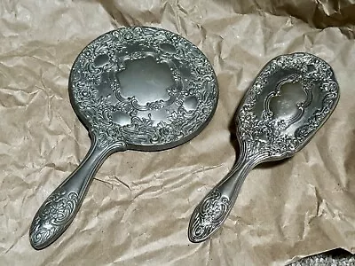 Vintage Silver Plate Hand Mirror And Brush Set • $14
