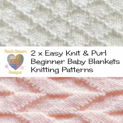 Knitting Patterns For Baby Blankets X 2 Criss Cross & Parallel Lines Beginner • £3.99