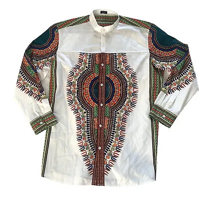 Coofandy African Dashiki Sz XL Button Down Shirt Long Sleeve Colorful Bright • $39