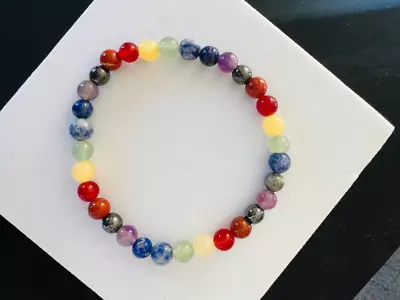 7 Chakra Bracelet  Natural Crystals  Anxiety Healing Crystal Bracelet 8mm • £6.99