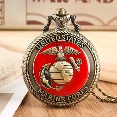 United State Marine Corps Necklace Quartz Pocket Watch Fashion Pendant Chain Men • $25.98