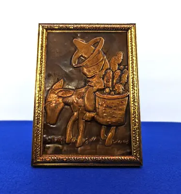 Vintage Embossed Copper Relief Signed  MDL  Southwest Donkey Rider Framed Mexico • $69.20