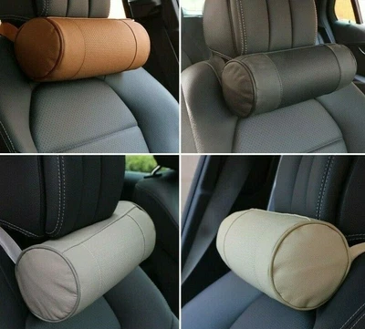 $66.90 • Buy Car Neck Pillows Genuine Leather Auto Round Roll Office Chairs Headrest Support