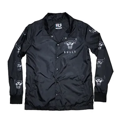 Chicago Bulls Jacket Mens S Black Windbreaker Full Snap Double Sided • $24.89