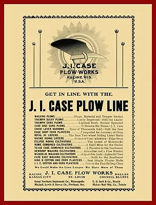 1905 J.I Case Plow Works NEW Metal Sign: List Of Plow & Cultivator Models Racine • $19.88