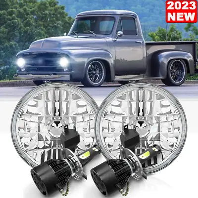 Pair 7 Inch Round LED Hi Lo Beam Headlights Chrome For Ford F100 F150 F250 TrucK • $85.99