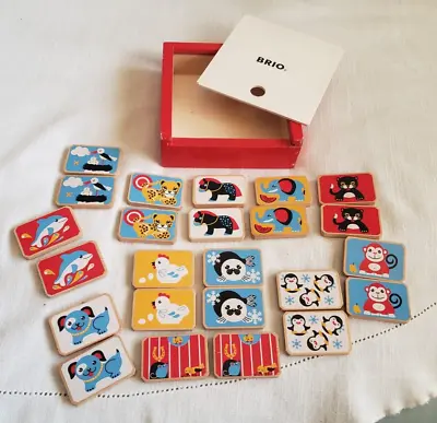 LN Vintage BRIO Wooden Memory Mate Animal Matching Game Wood Tiles W/Storage Box • $14.99