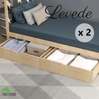 $108 • Buy Levede 2x Bed Frame Storage Drawers Wooden Timber Trundle For Bed Frame Base