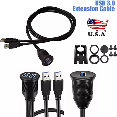 Dual USB 3.0 & 3.5mm Car Boat Truck Dash Panel Flush Mount Cable AUX Extension • $11.99