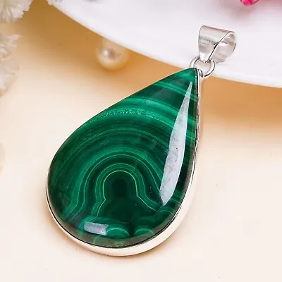 Malachite Gemstone Pendant 925 Sterling Silver Stylish Handmade Jewelry PG263 • $17.94