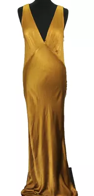 Beautiful Ghost Maxi Hollywood Evening Dress Gown V Neck Medium Gold • £145