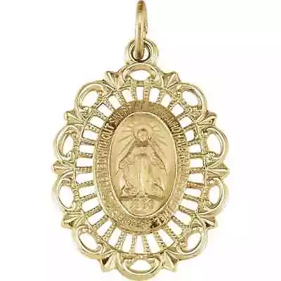 14K Yellow 22x16 Mm Oval Filigree Miraculous Medal Virgin Mary Medal Pendant • $459.99