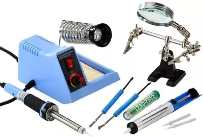 Soldering Iron Station Full Kit Variable Stand Magnifier Set Temperature 48W • £44.99