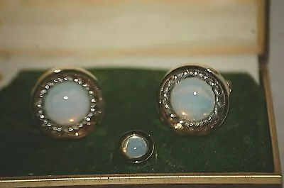 Sarah Coventry Faux Opal Cufflinks & Tie Tack Vintage Men's Costume Jewelry Box • $46.99