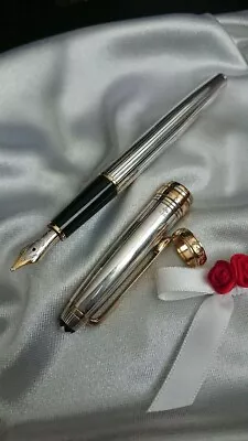 Rare Item Montblanc 925 Silver Fountain Pen With Solid 18K Gold Ring Nib F/S • $1046.99