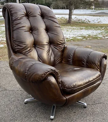 Vintage Brown MCM Scoop LOUNGE EXECUTIVE 360 Degree Swivel Chair By Carter U.S.A • $1199