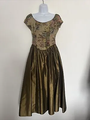 Laura Ashley Dress Vintage Tapestry  Dress Uk 10 Tapestry Top Flared Skirt • £150