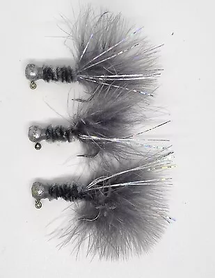 Hand Tied Feather Tail Crappie Jigs Grey On Grey 1/16th Ounce • $5