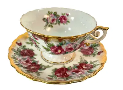 Ucagco Red Roses Cup Saucer Pedestal Base Red Gold • $14.99