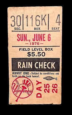 Vintage 1976 New York Yankees Vs Oakland Athletics Baseball Ticket Stub Early • $12.99