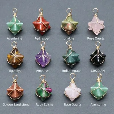 Assorted 6PCS Gemstone Merkaba Star Pendants For Making Jewelry Necklace • $15.99