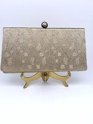 Vintage Clutch Purse Gold Floral Tapestry Flowers Clasp Bag Handbag 4 X8 X1-1/2  • $17.84