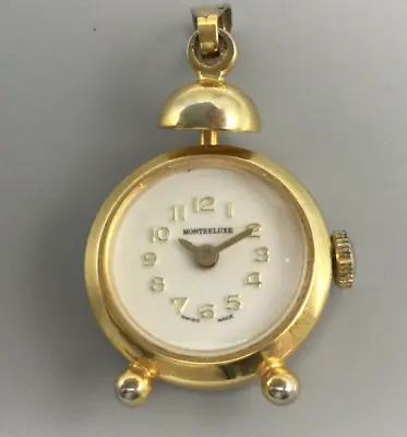 Vintage Montreluxe Pendant Necklace Watch Women Alarm Clock Shape Manual Wind • $110.49
