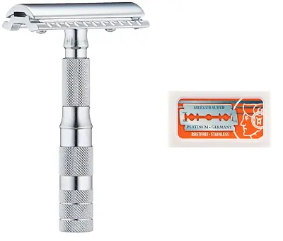 Merkur Travel Safety Razor With Bar And Leather Pouch #210 + 10 Blades • $44.99