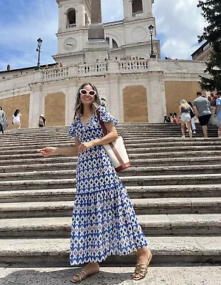 $55 • Buy Zara Nwt Woman Printed Midi Dress Blue | 3139/725 All Sizes
