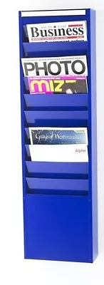 Blue Wall Mounted Magazine / Brochure / Job Card Rack - 10 X A4 Portrait Pockets • £139.50