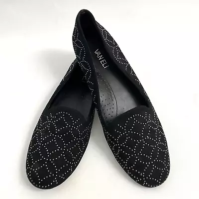 Vaneli Black Studded Flats Slip On 9.5 M Comfort Casual Womens Shoes • $29.95