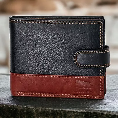 MORUCHA Mens RFID Blocking Real Soft Leather Passcase Wallet M75 Black Brown • £24.99