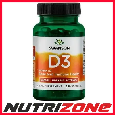 Swanson Vitamin D-3 5000 IU High Strength Bone Immune Health - 250 Softgels • £12.70