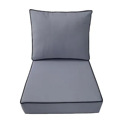 *COVER ONLY*-Outdoor Deep Seat Back Pillow Cover Contrast Piped Trim Small-AD001 • £24.58