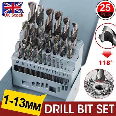 25 Piece HSS Cobalt Metal Drill Bit Set 1mm-13mm Quality High Speed Metric Tool • £15