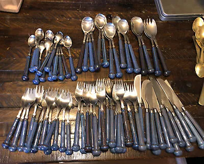 Denby MIDNIGHT Kismet Regency Blue Storm Plum Stainless Flatware #70 Pieces • $1000