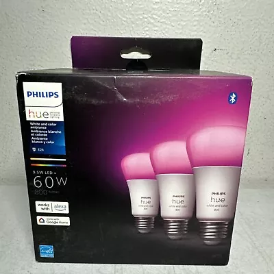 Philips Hue White & Color Ambiance A19 60W Equivalent LED Smart Bulbs - 3 Pack • $89.99