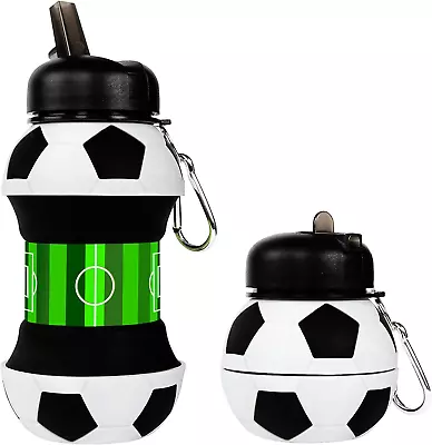 Lyneun Collapsible Water Bottle Silicone Football Water Bottle 550ml Kids With • £19.13