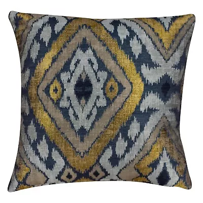 Luxe Ikat Cushion. Black & Metallic Gold. Diamond Geometric Design. 17  Square. • £20.99