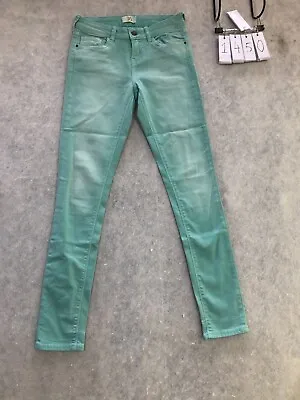 Zara Basic Size 36 Turquoise Womens Denim Jeans Zip Mid Rise Skinny Stretch • $13.30