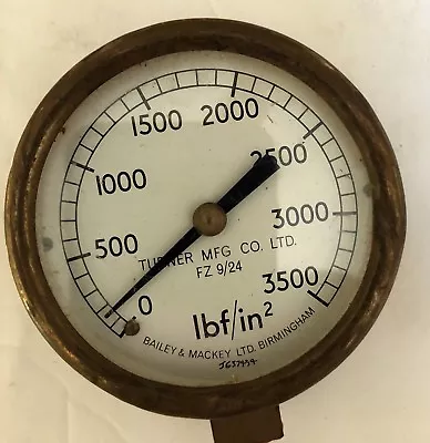 £53.60 • Buy Bailey And Mackey Pressures Gauge Turner Manufacturing FZ 9/24 3500 Lbf/in2