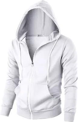 Ohoo Mens Slim Fit Long Sleeve Zip-up Fleece Hoodie With Kanga Pocket • $68.86