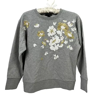 J. Crew Gray Floral Metallic Embroidered Sweatshirt Small 100% Cotton • $29