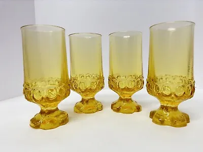 Tiffin Franciscan Madeira Cornsilk Glasses Yellow Stem Footed Goblet 4 Set EUC! • $50