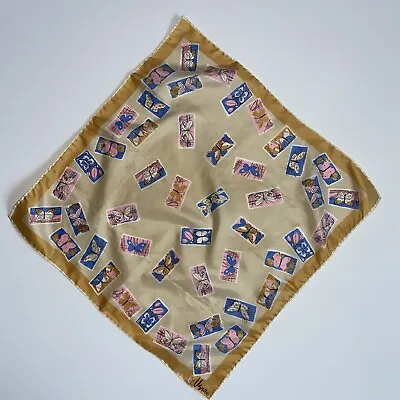 Vera Scarf Vtg Butterfly Print Square 21.5  X 21.5  Gold Pink Blue  • $15