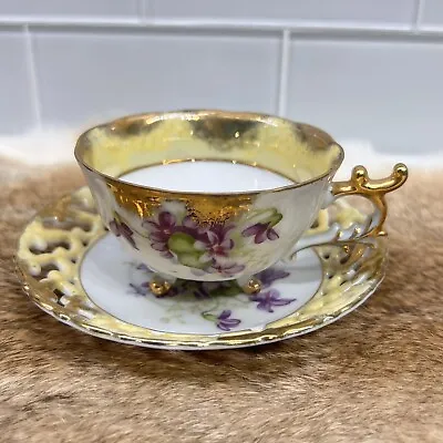 Vintage UCAGCO  Japan Fine Bone China Violet Footed Teacup & Reticulated Saucer  • $25