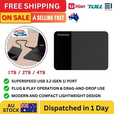 Toshiba 1TB 2TB 4TB External Hard Drive Portable Canvio Ready SuperSpeed USB 3.2 • $119.95