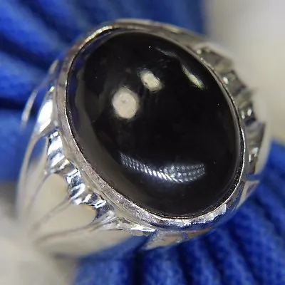 Men's 7/8  Vintage Dark Gray Agate 0.925 Sterling Silver Band Ring Size 13 • $158.35