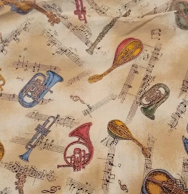 2 Yards Musical Instruments Antique Etching Hoffman Fabrics Screen Print 44  B2 • $15.99