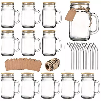 Mason Jar With Lid And StrawCups Drinking Glasses16 Oz Mason Jars With Handle • $50.05